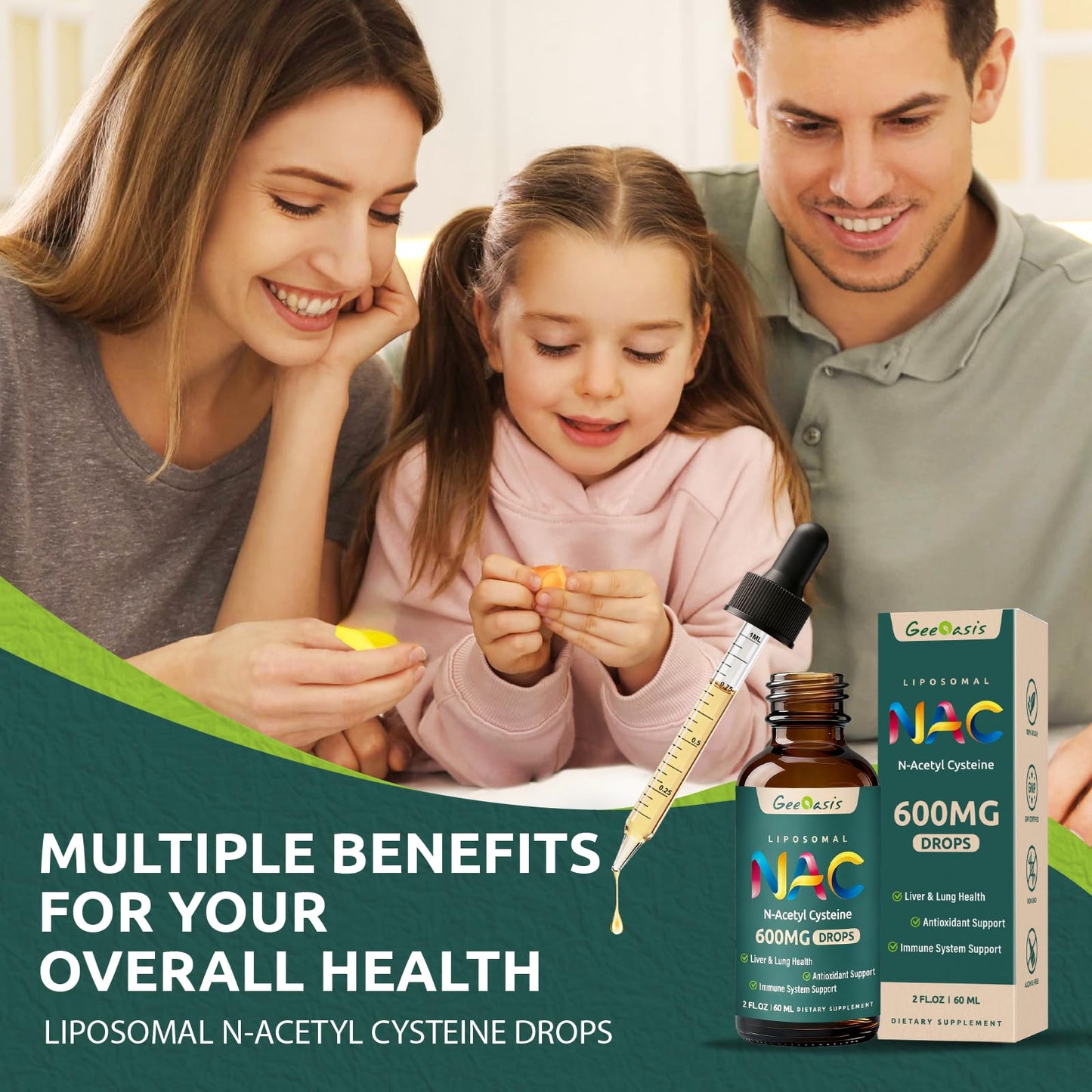 Geeoasis Liposomal NAC Drops 600 mg – N-Acetyl Cysteine with Quercetin & Zinc for Adults & Kids
