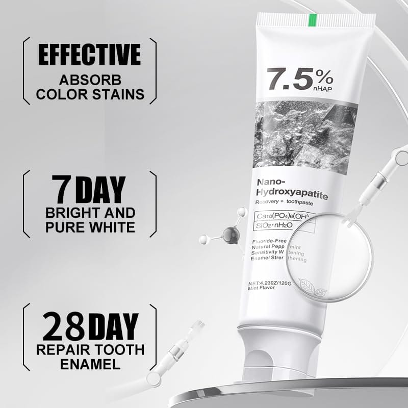 GEELIKE Nano Hydroxyapatite Toothpaste 7.5% nHAP – Enamel Strengthening, Fluoride-Free, Peppermint, 4.23 oz