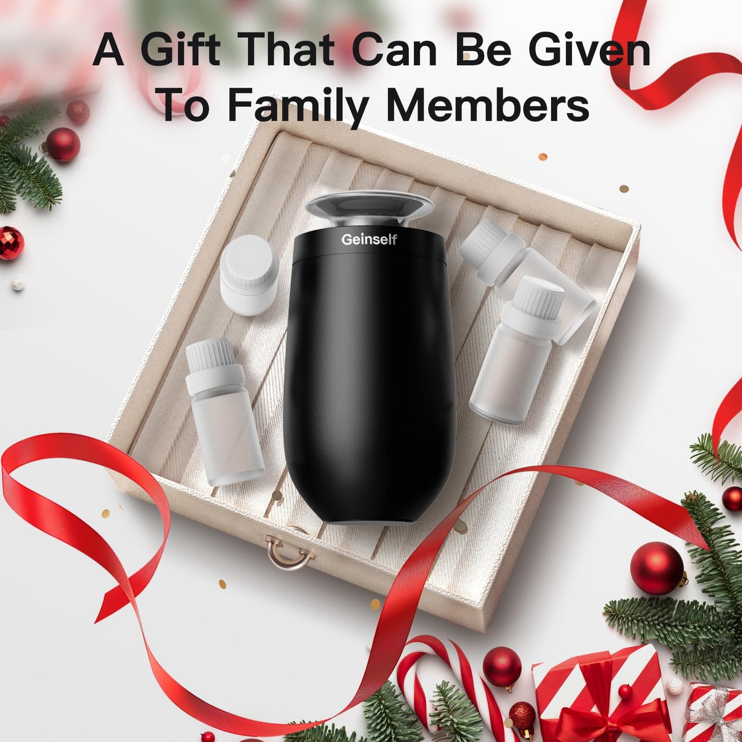 Geinself Waterless Car Diffuser – Rechargeable, Auto On/Off, 3 Mist Levels, 4 Timers, Aluminum (Black)