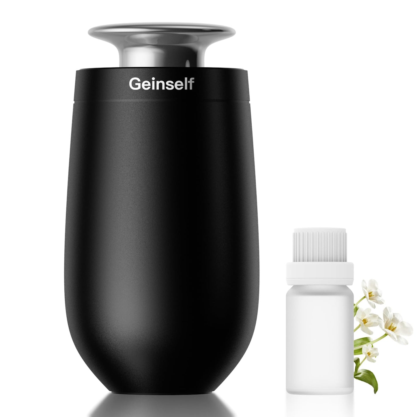 Geinself Waterless Car Diffuser – Rechargeable, Auto On/Off, 3 Mist Levels, 4 Timers, Aluminum (Black)