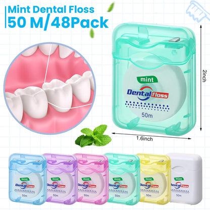 Geiserailie 72 Pack Mint Floss Bulk – 50m Travel Waxed Dental Floss, Multicolor