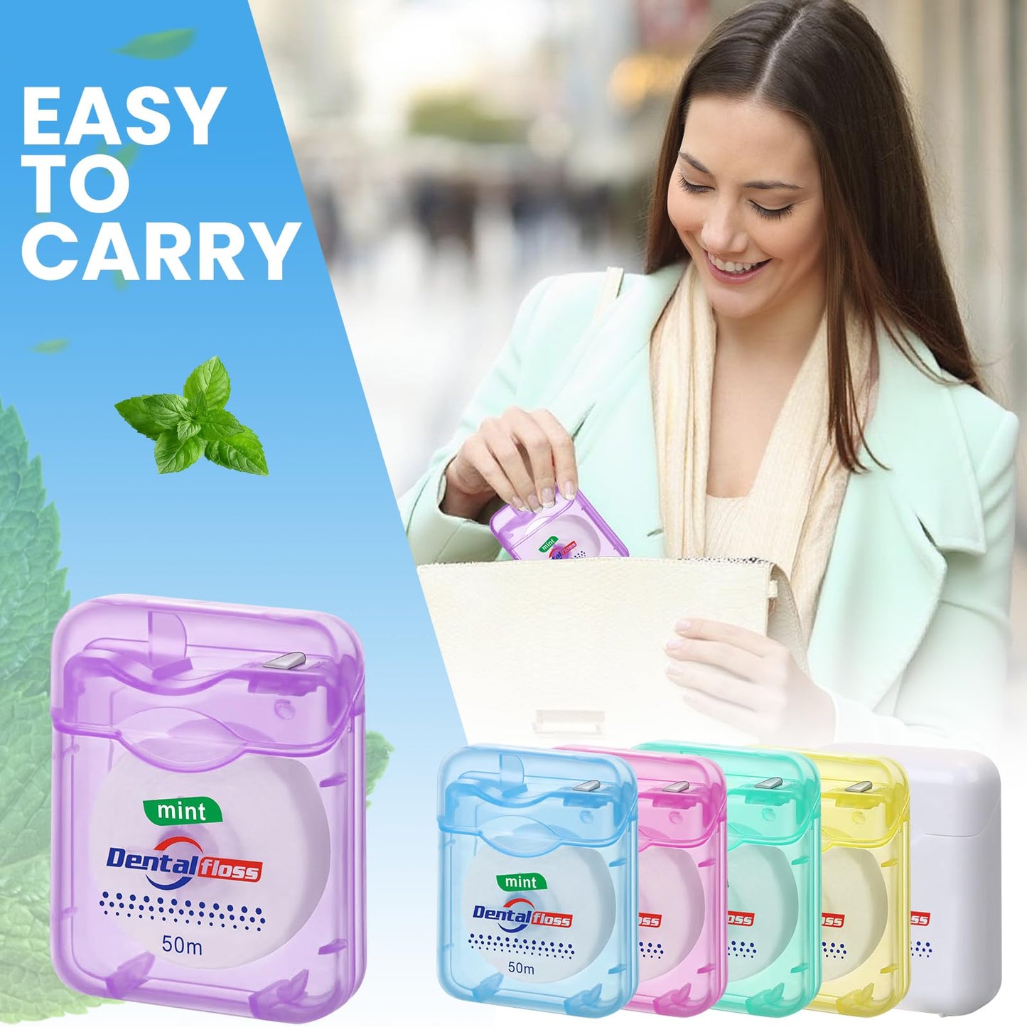 Geiserailie 72 Pack Mint Floss Bulk – 50m Travel Waxed Dental Floss, Multicolor