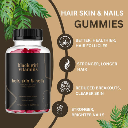 Black Girl Vitamins Gummies – Hair, Skin & Nails (Biotin 6000 mcg) – USA Made