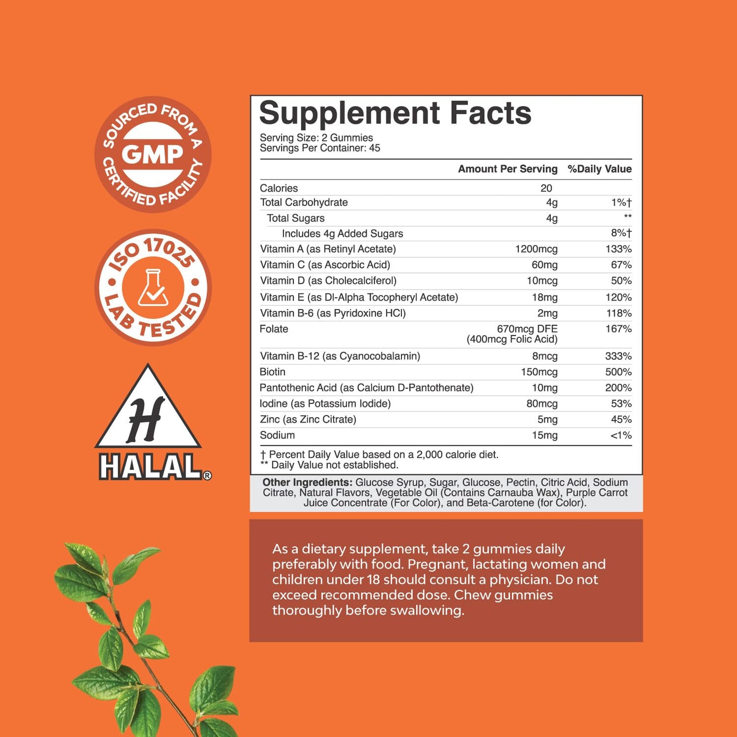 Halal Multivitamin Gummies for Adults - Gelatin-Free, Non-GMO, 90 Count