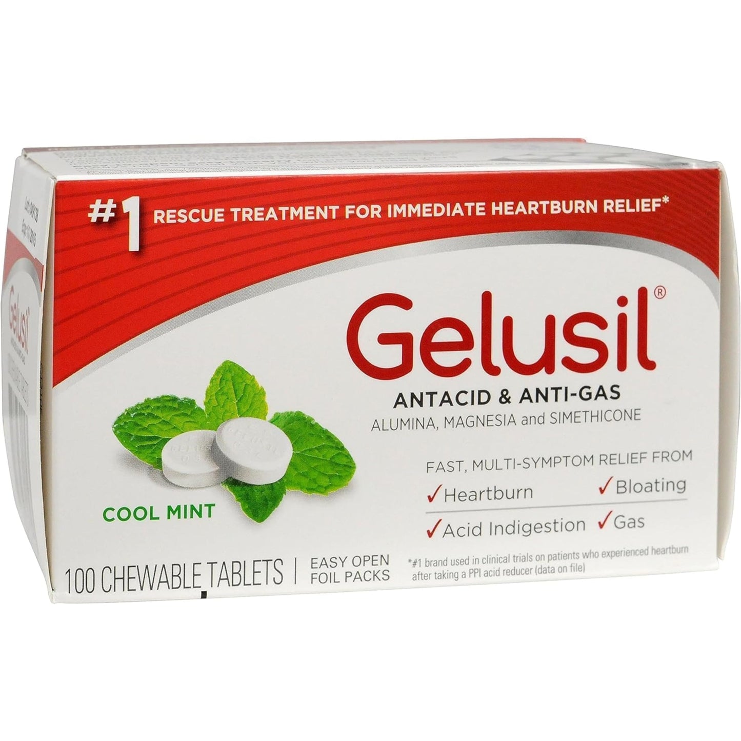 Gelusil Antacid & Anti-Gas Tablets | Heartburn Relief, Gas & Bloating | Cool Mint 100ct