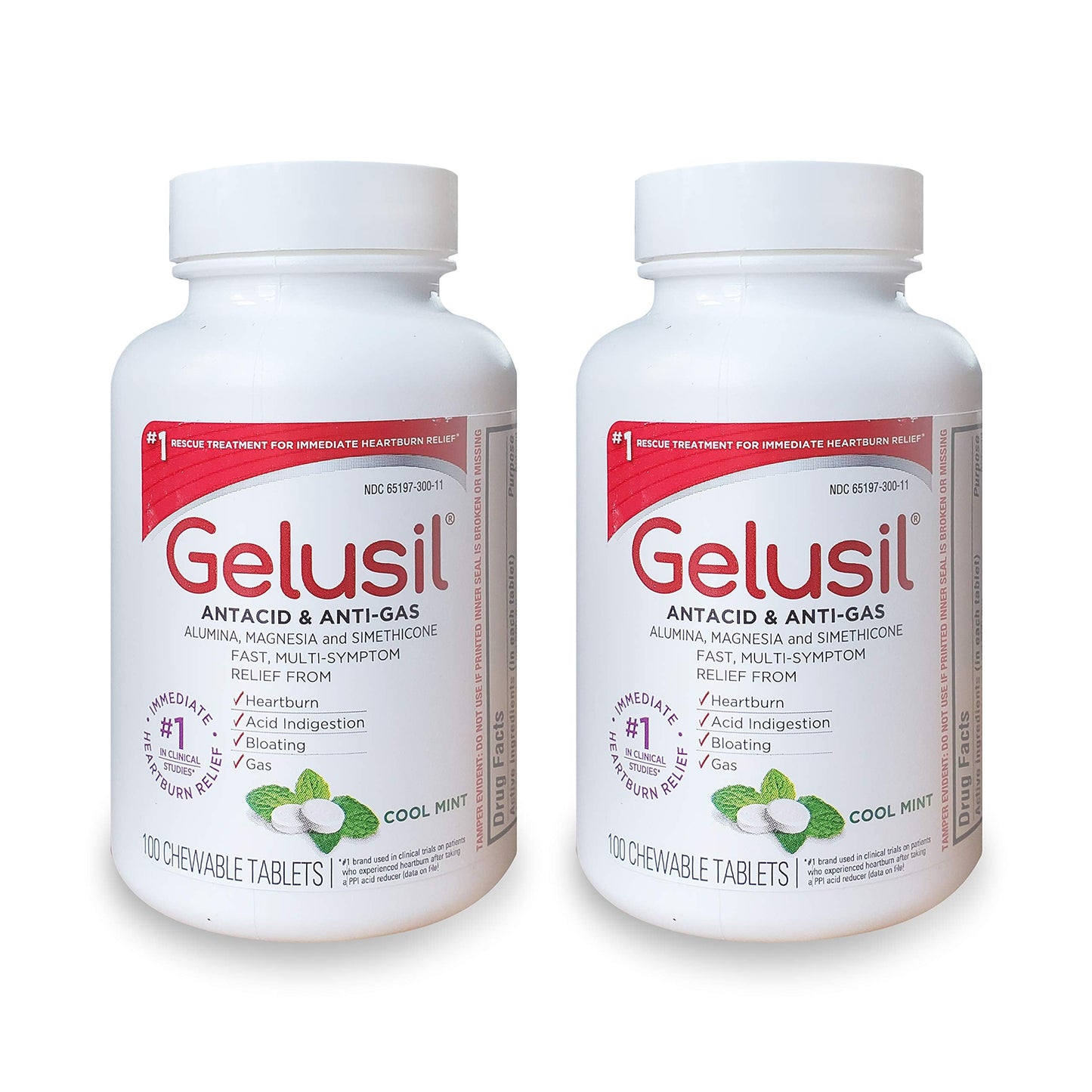 Gelusil Antacid & Anti Gas Tablets – Fast Heartburn Relief, Acid Reflux & Gas | Mint Flavor 200 Count