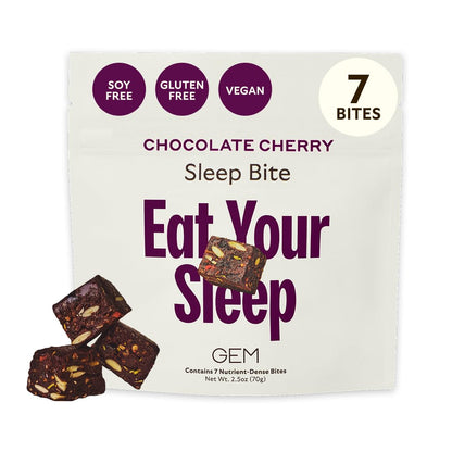 GEM Sleep Aid, Nighttime Bite, 7 Pack, Melatonin Free, L-Theanine, Magnesium, Valerian Root Extract | Vegan and Gluten Free | Earthy Chocolate Cherry, Trial Size