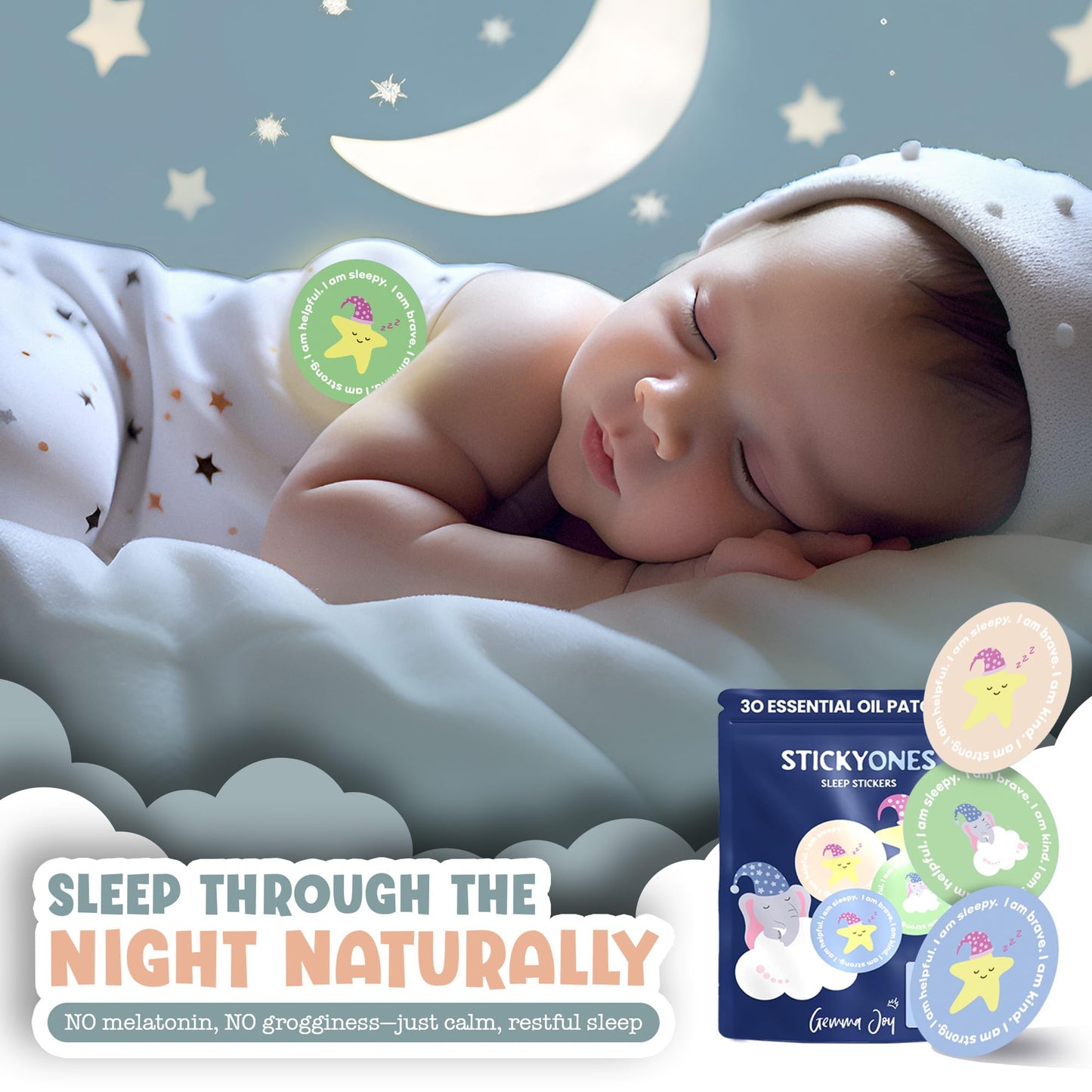 Gemma Joy StickyOnes Sleep Patches for Kids – Melatonin-Free (30 Pack)