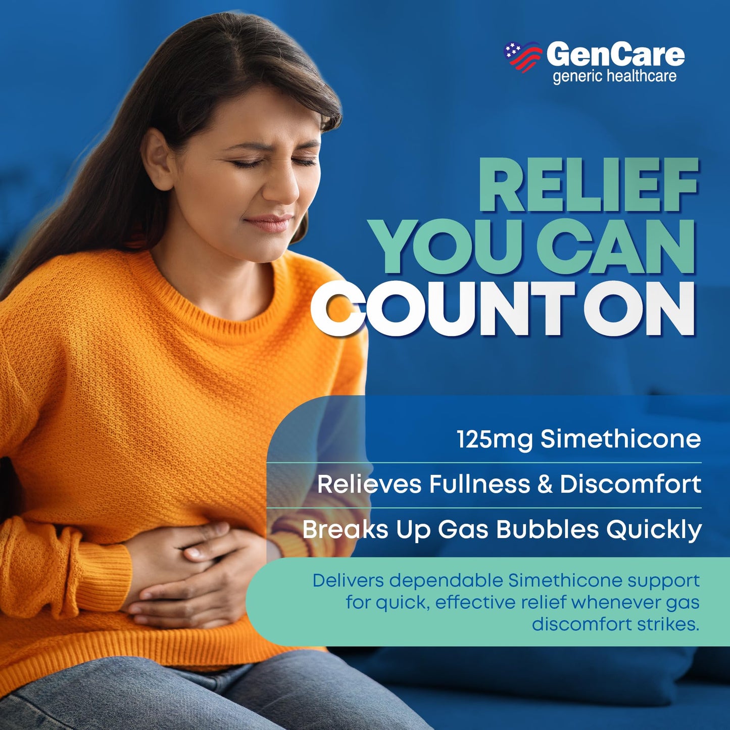 GenCare Extra Strength Gas Relief 125mg – 180 Softgels | Fast Bloating Relief (Compare to Gas X)