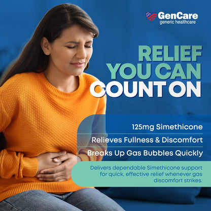 GenCare Extra Strength Gas Relief 125mg – 180 Softgels | Fast Bloating Relief (Compare to Gas X)