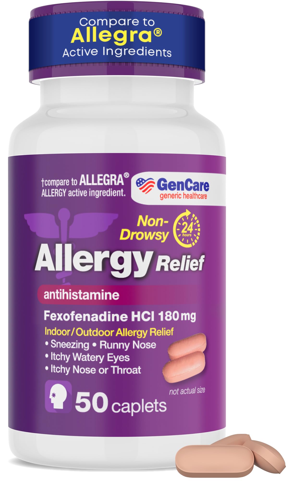 GenCare Allergy Relief Pills | Fexofenadine HCl 180 mg – 50 Tablets | Non-Drowsy 24-Hour Hay Fever Relief