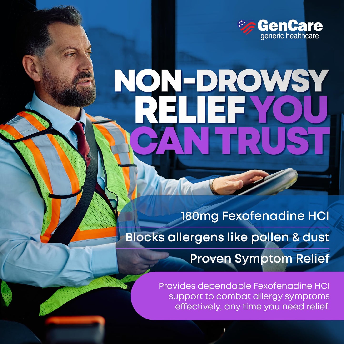 GenCare Allergy Relief Pills – Fexofenadine 180mg, 24-Hour Non-Drowsy (100 Count)