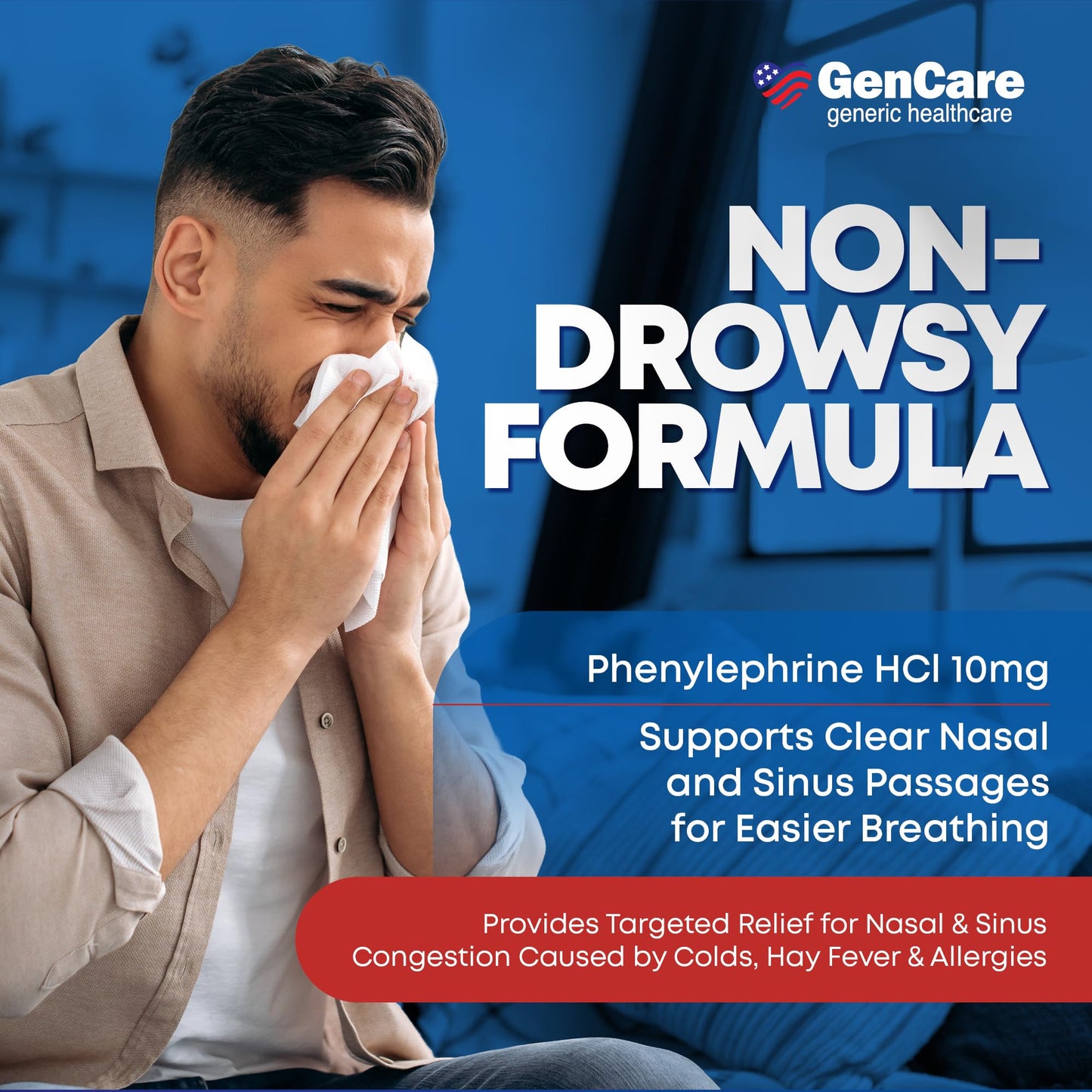 GenCare Nasal Decongestant PE – 300 Count, 10mg Phenylephrine HCl | Non-Drowsy Sinus Relief (Compare to Sudafed PE)