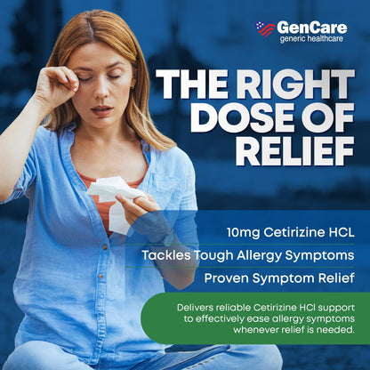 GenCare Cetirizine HCL 10 mg - 200 Caplets, 24 Hour Non-Drowsy Allergy Relief (Generic Zyrtec)