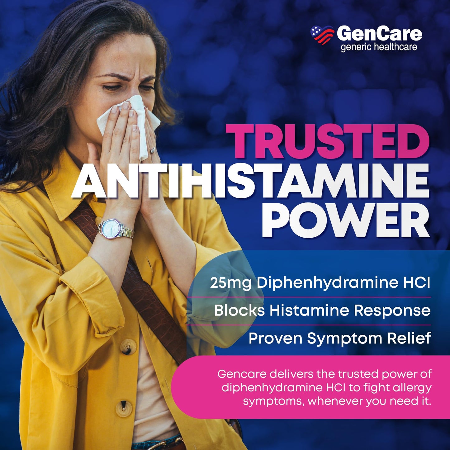 GenCare Allergy Relief Medicine – Bulk 1000 Count | Diphenhydramine 25mg for Adults