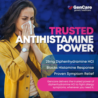 GenCare Allergy Relief Medicine – Bulk 1000 Count | Diphenhydramine 25mg for Adults