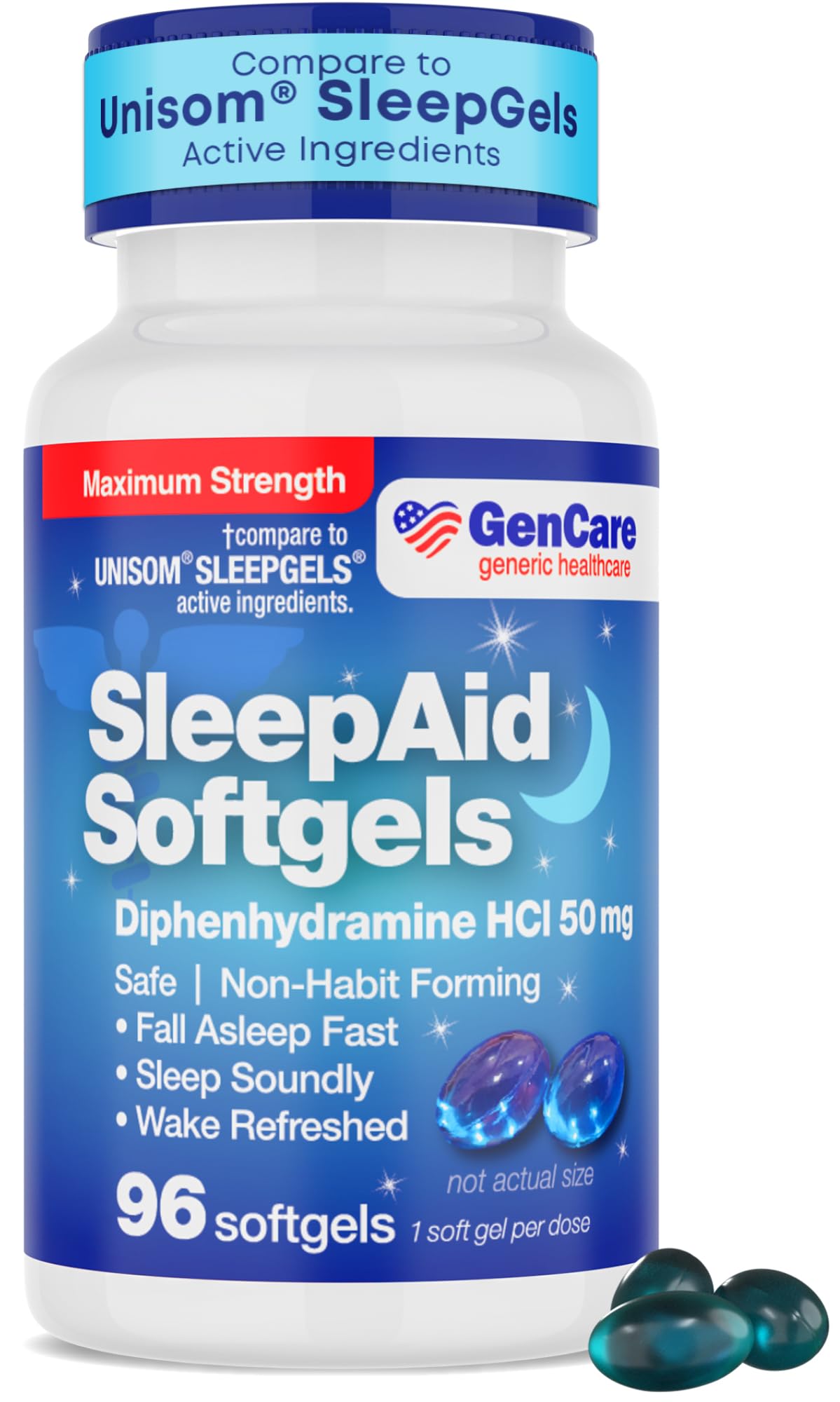 GenCare Maximum Strength Nighttime Sleep Aid – 96 Softgels, Non-Habit Forming Sleep Support