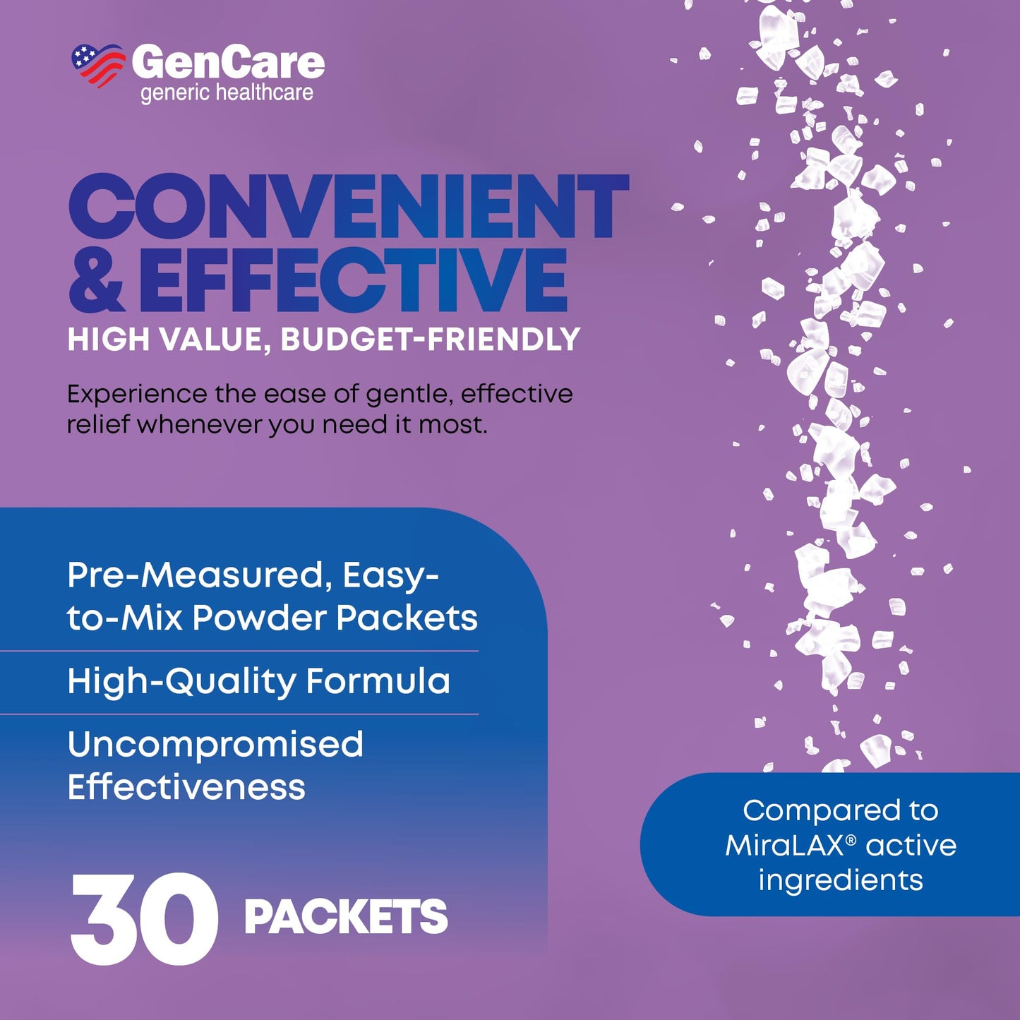 GenCare Polyethylene Glycol 3350 Powder – 30 Travel Packets for Gentle Occasional Constipation Relief