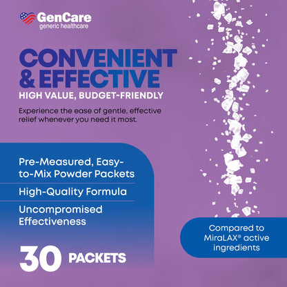 GenCare Polyethylene Glycol 3350 Powder – 30 Travel Packets for Gentle Occasional Constipation Relief