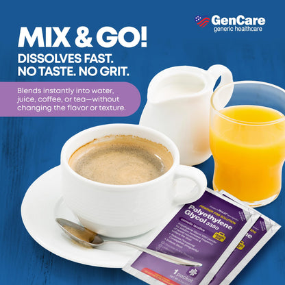 GenCare Polylethylene Glycol 3350 Powder for Solution – 100 Travel Packets | Unflavored PEG 3350 Laxative
