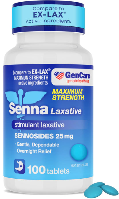GenCare Maximum Strength Senna Laxative 25mg (100 Tablets) – Overnight Constipation Relief