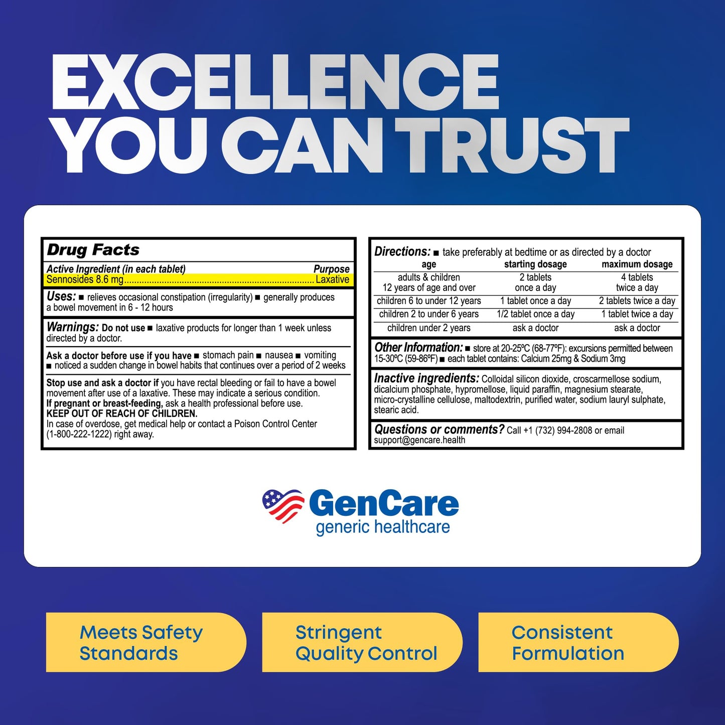 GenCare Senna Laxative 600 Tablets — Natural Senna 8.6 mg for Gentle Regularity