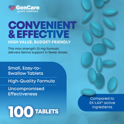 GenCare Maximum Strength Senna Laxative 25mg (100 Tablets) – Overnight Constipation Relief