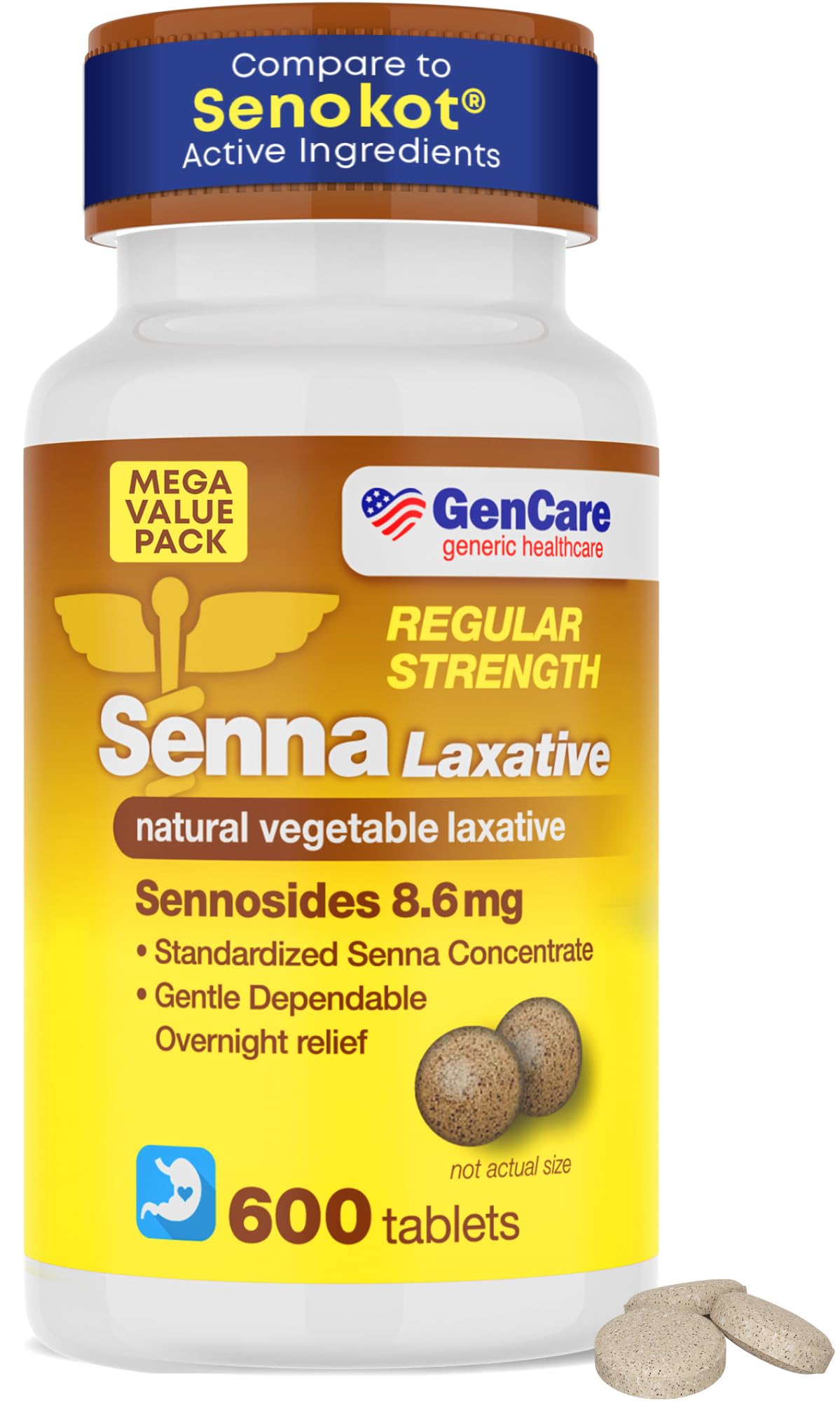 GenCare Senna Laxative 600 Tablets — Natural Senna 8.6 mg for Gentle Regularity