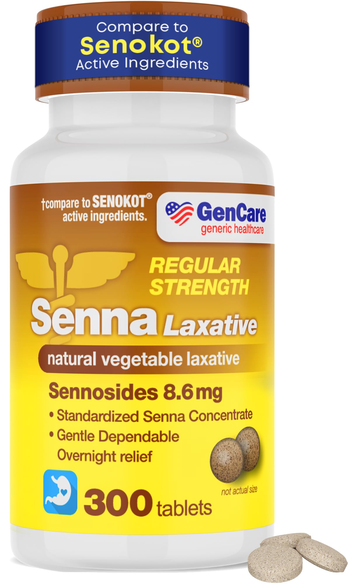 GenCare Senna Laxative 600-Count Bulk Bottle | 8.6 mg Senna Tablets for Occasional Constipation