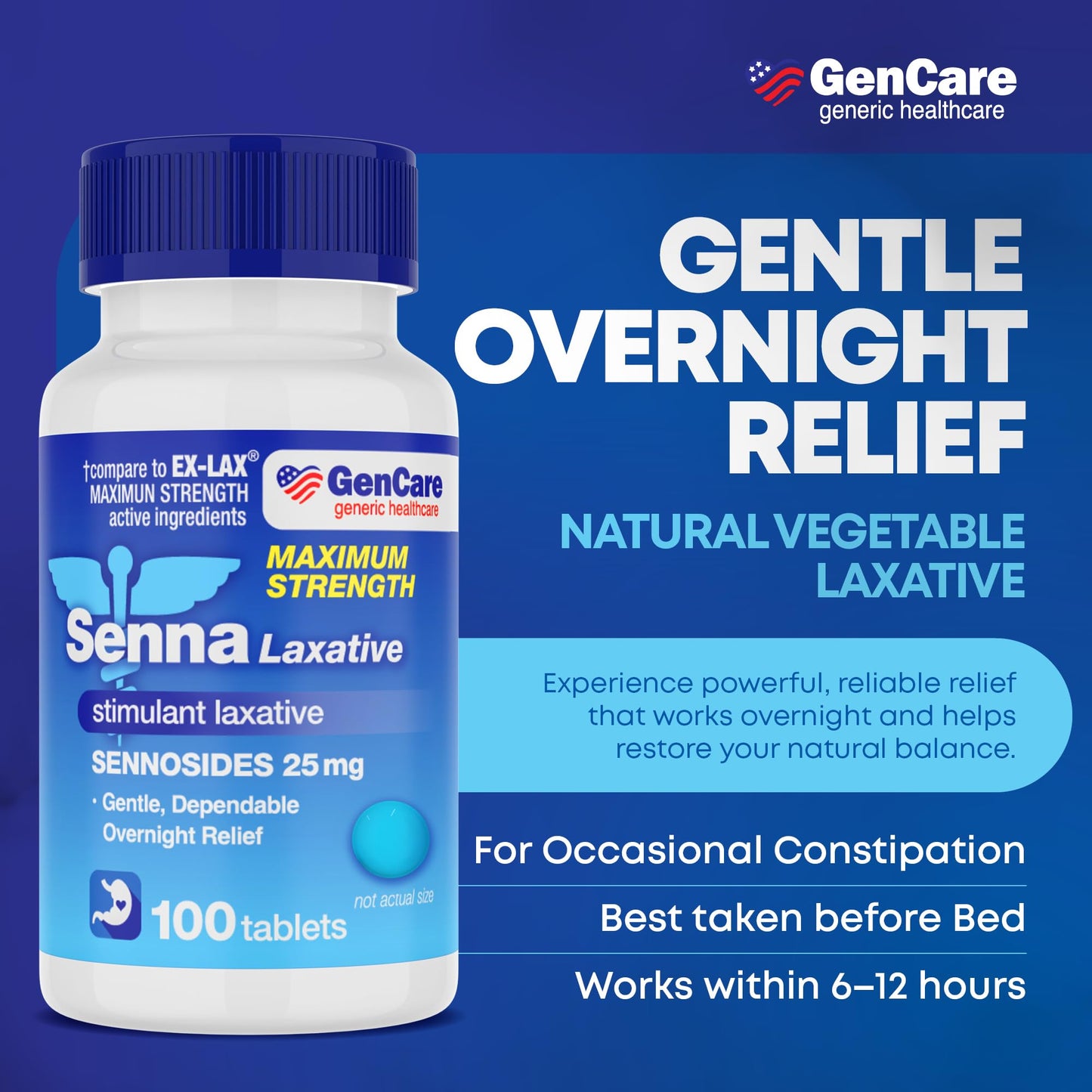 GenCare Maximum Strength Senna Laxative 25mg (100 Tablets) – Overnight Constipation Relief