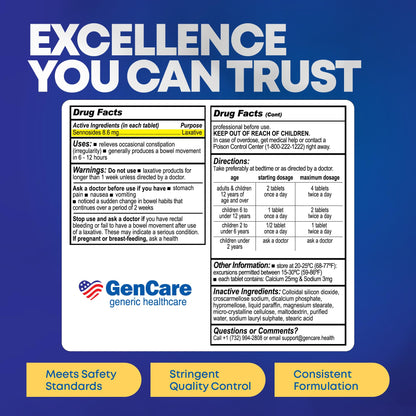 GenCare Senna Laxative 600-Count Bulk Bottle | 8.6 mg Senna Tablets for Occasional Constipation