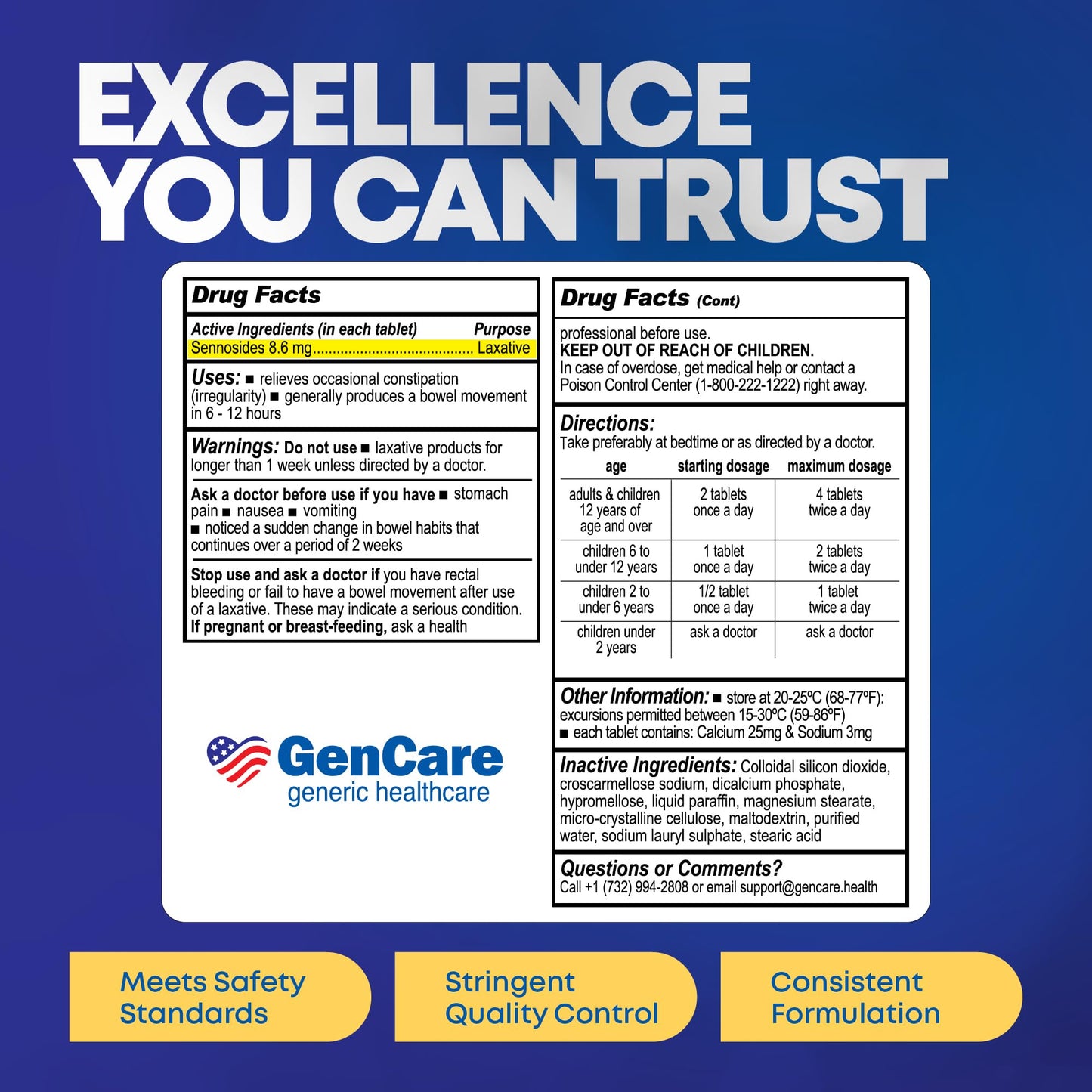 GenCare Senna Laxative 600-Count Bulk Bottle | 8.6 mg Senna Tablets for Occasional Constipation