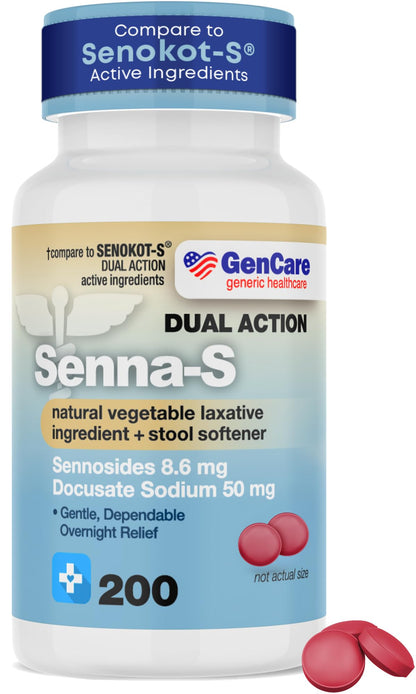 GenCare Senna-S Natural Vegetable Laxative + Stool Softener Dual Action – 200 Tablets Value Pack