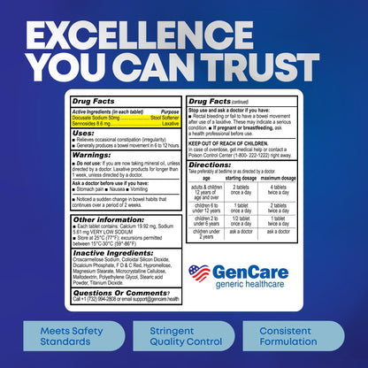 GenCare Senna-S Natural Vegetable Laxative + Stool Softener Dual Action – 200 Tablets Value Pack