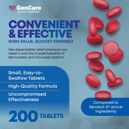 GenCare Senna-S Natural Vegetable Laxative + Stool Softener Dual Action – 200 Tablets Value Pack