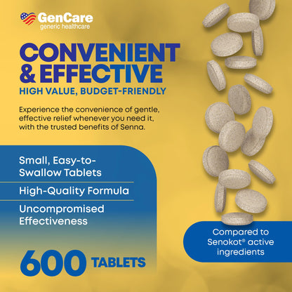 GenCare Senna Laxative 600 Tablets — Natural Senna 8.6 mg for Gentle Regularity