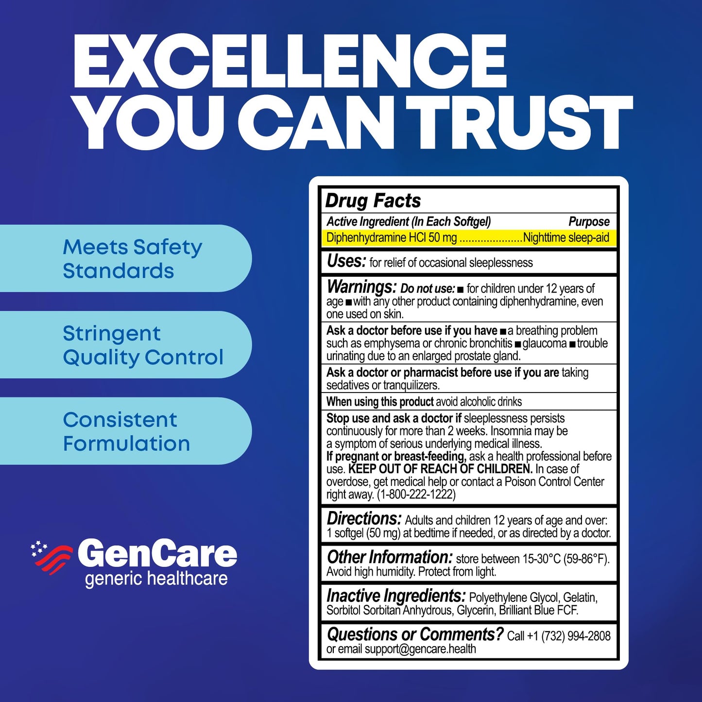 GenCare Maximum Strength Nighttime Sleep Aid – 96 Softgels, Non-Habit Forming Sleep Support