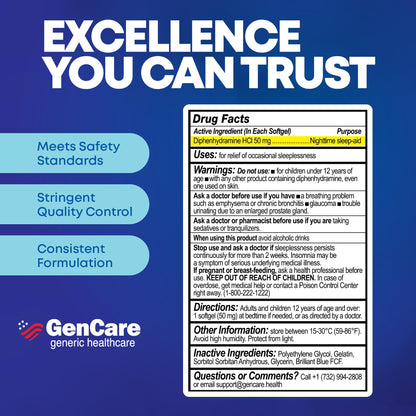 GenCare Maximum Strength Nighttime Sleep Aid – 96 Softgels, Non-Habit Forming Sleep Support