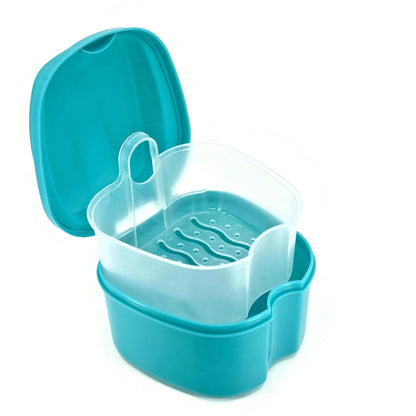 Genco Dental Denture Case with Strainer – Teal Night Cleaner Bath Box