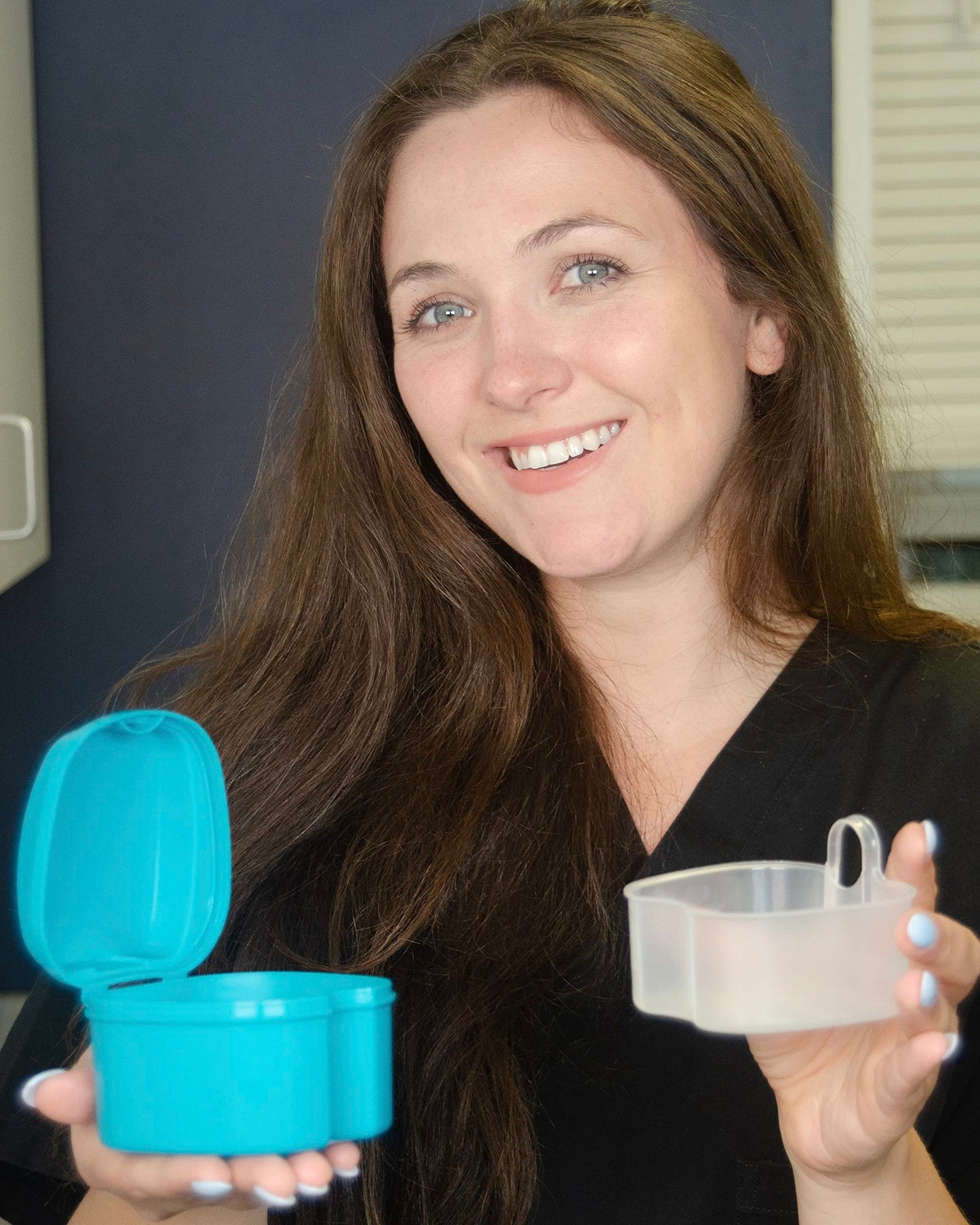 Genco Dental Denture Case with Strainer – Teal Night Cleaner Bath Box