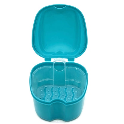 Genco Dental Denture Case with Strainer – Teal Night Cleaner Bath Box