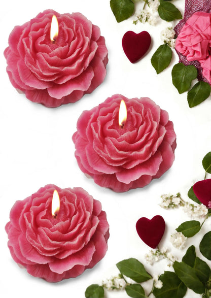 Set of 3 Pink Peony-Shaped Scented Candles – Aromatherapy & Relaxation Gift | Low-Temp Soy Wax