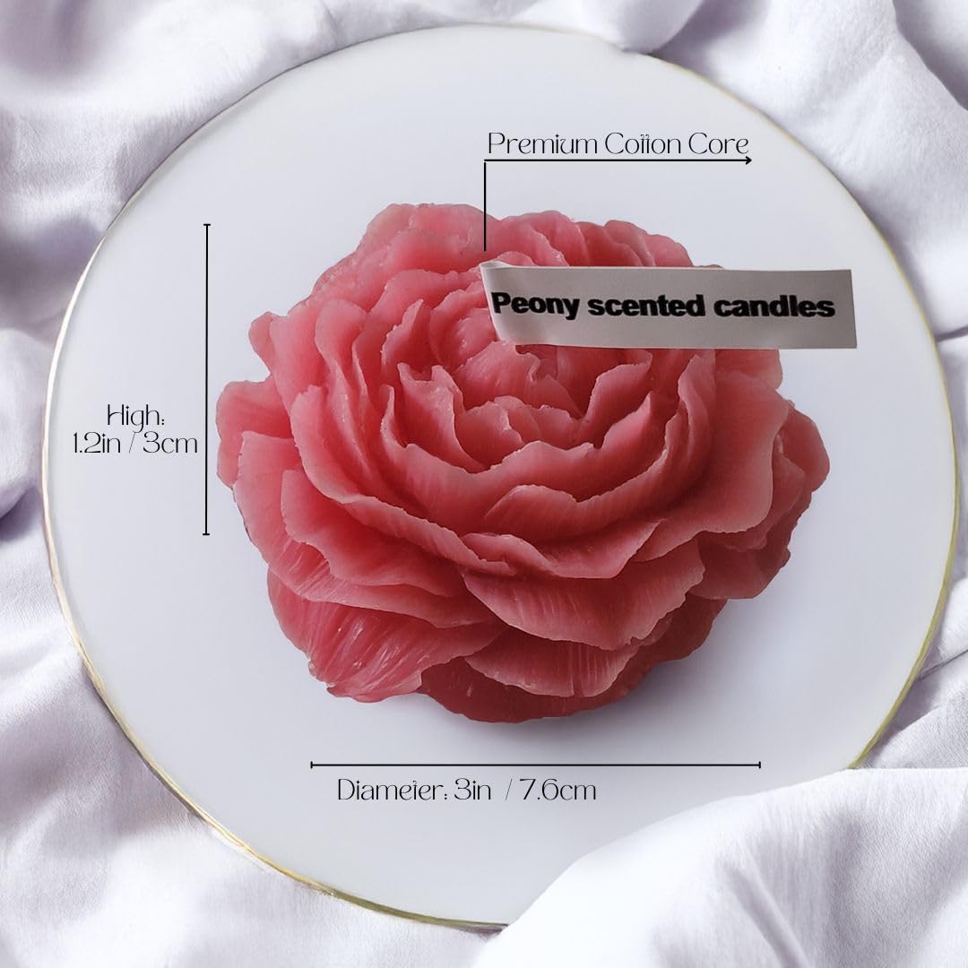 Set of 3 Pink Peony-Shaped Scented Candles – Aromatherapy & Relaxation Gift | Low-Temp Soy Wax