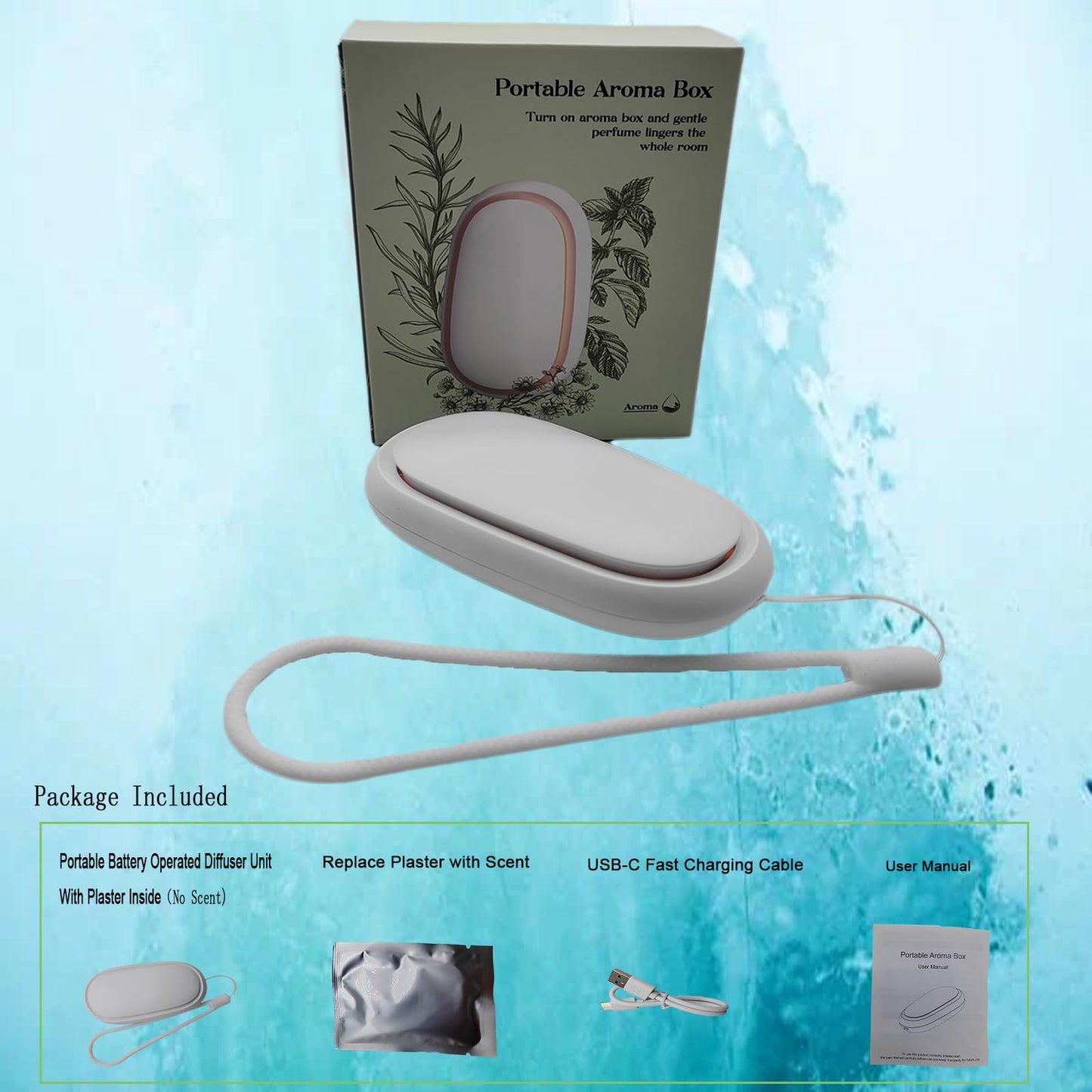 Generic Portable Essential Oil Diffuser - Waterless, Battery-Operated, USB-C Rechargeable (White)