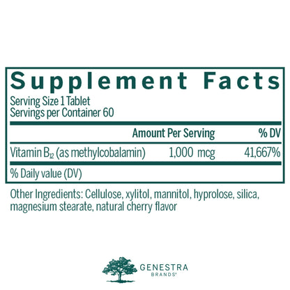 Genestra Brands Active Chewable B12 | Chewable Vitamin B12 Tablets | 60 Chewable Tablets | Natural Cherry Flavor