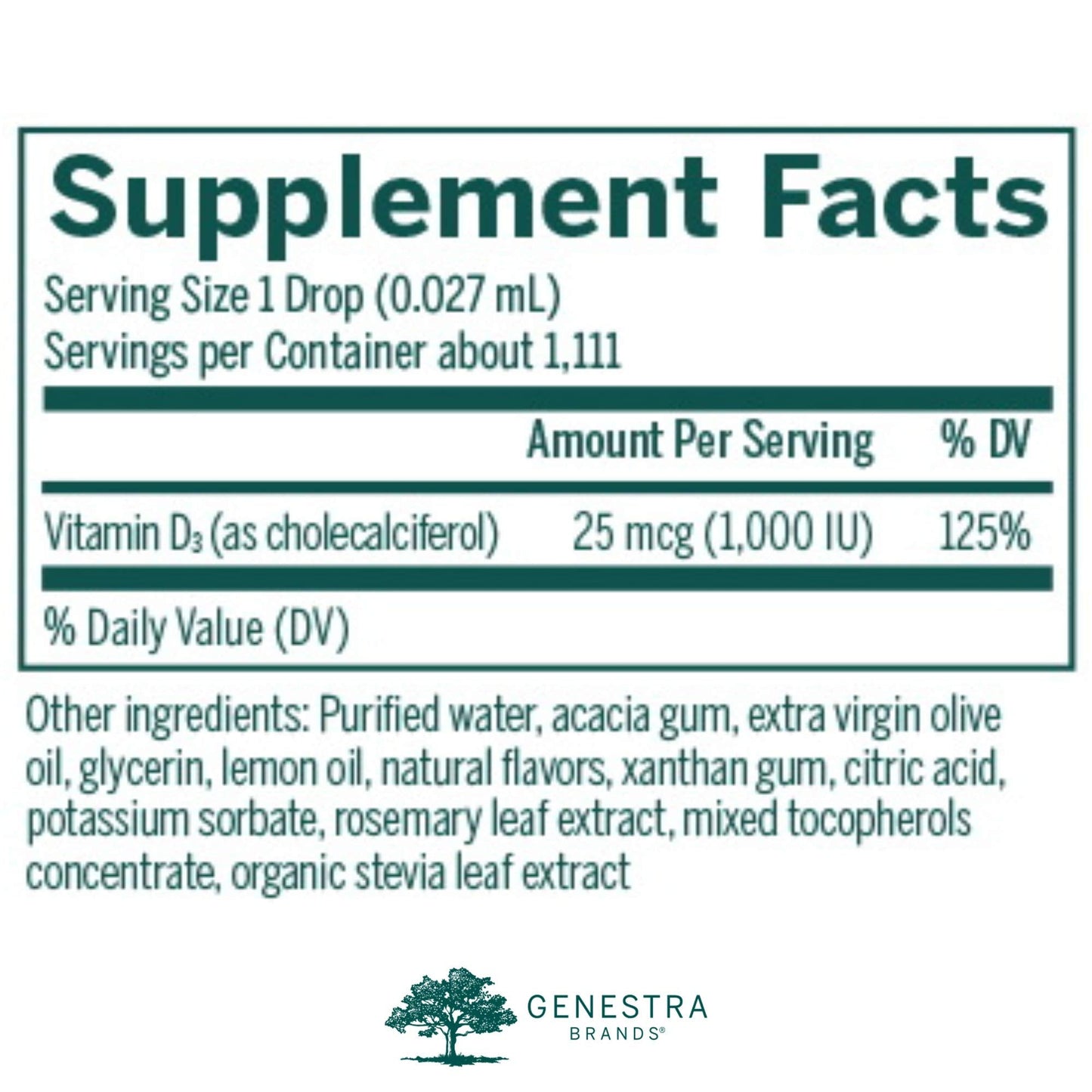 Genestra D-Mulsion 1000 Liquid Vitamin D Drops – Lemon Flavor, 1 oz