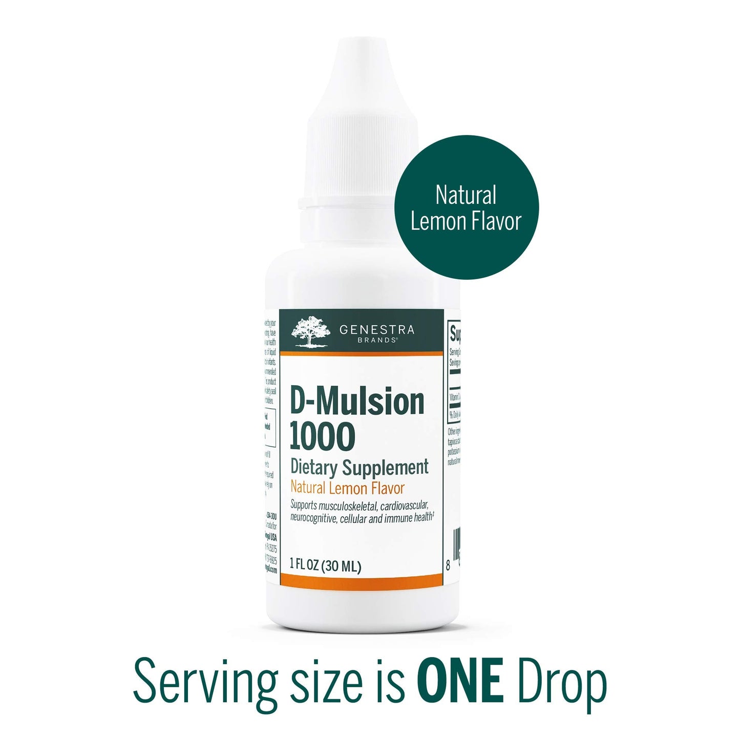 Genestra D-Mulsion 1000 Liquid Vitamin D Drops – Lemon Flavor, 1 oz