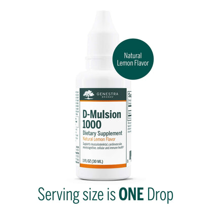 Genestra D-Mulsion 1000 Liquid Vitamin D Drops – Lemon Flavor, 1 oz