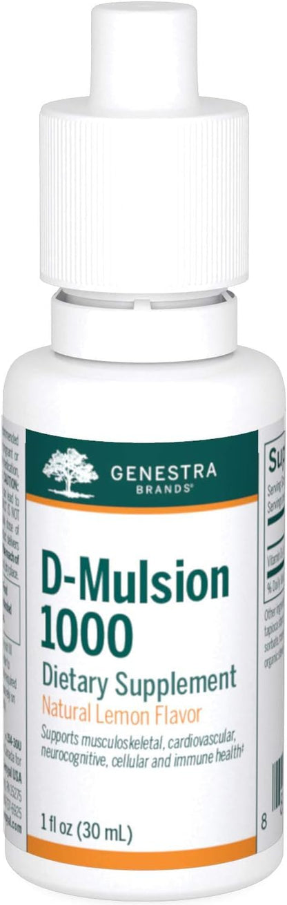 Genestra D-Mulsion 1000 Liquid Vitamin D Drops – Lemon Flavor, 1 oz