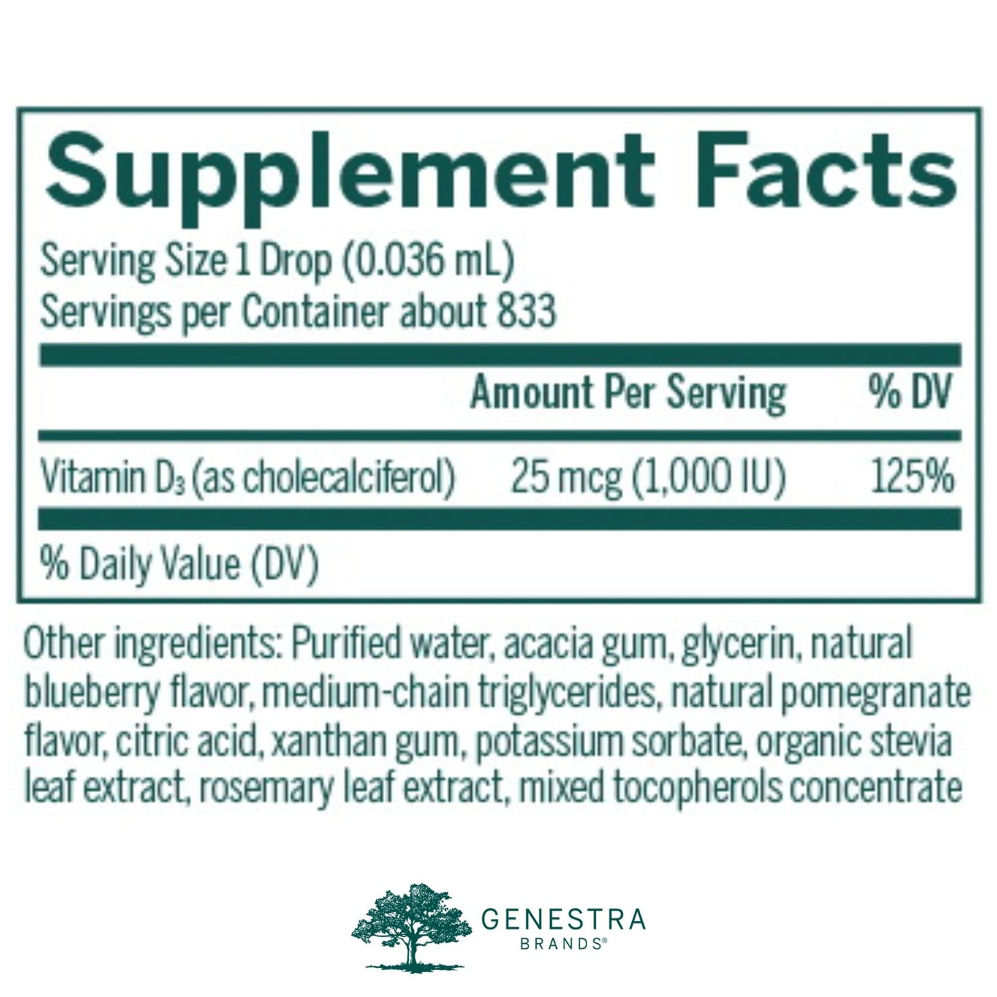 Genestra D-Mulsion 1000 - Liquid Vitamin D Drops, 1 oz, Natural Berry Flavor
